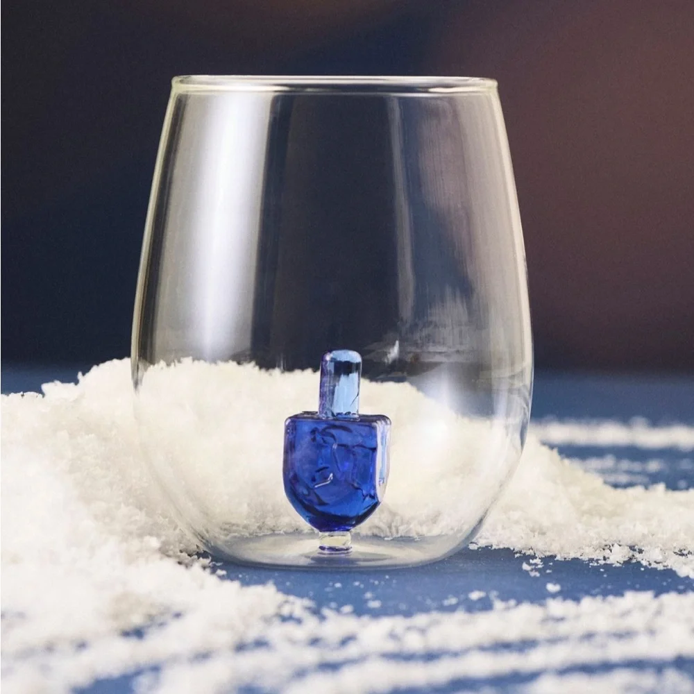 Anthropologie The Jolly Icon Stemless Wine Glass | Dreidel | NIB